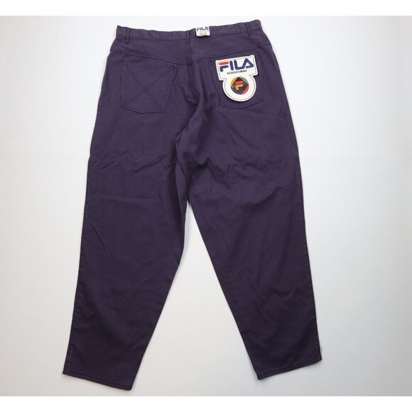 Deadstock Vtg 90s Fila Mens 42x34 Spell Out Baggy Fit Skateboard Jeans Purple - Picture 10 of 15